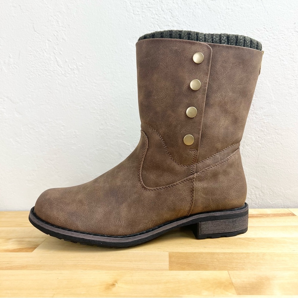 Muk Luks Tan Ankle Boots with Brass Buttons